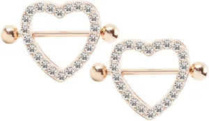 14G Stainless Steel Nipple Rings Glitter CZ Heart Straight Barbell Bars Tongue Ring 14mm(9/16Inch) Body Piercing Jewelry