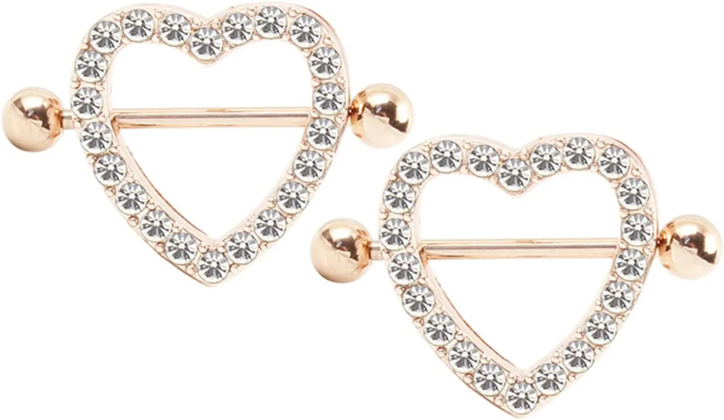 14G Stainless Steel Nipple Rings Glitter CZ Heart Straight Barbell Bars Tongue Ring 14mm(9/16Inch) Body Piercing Jewelry