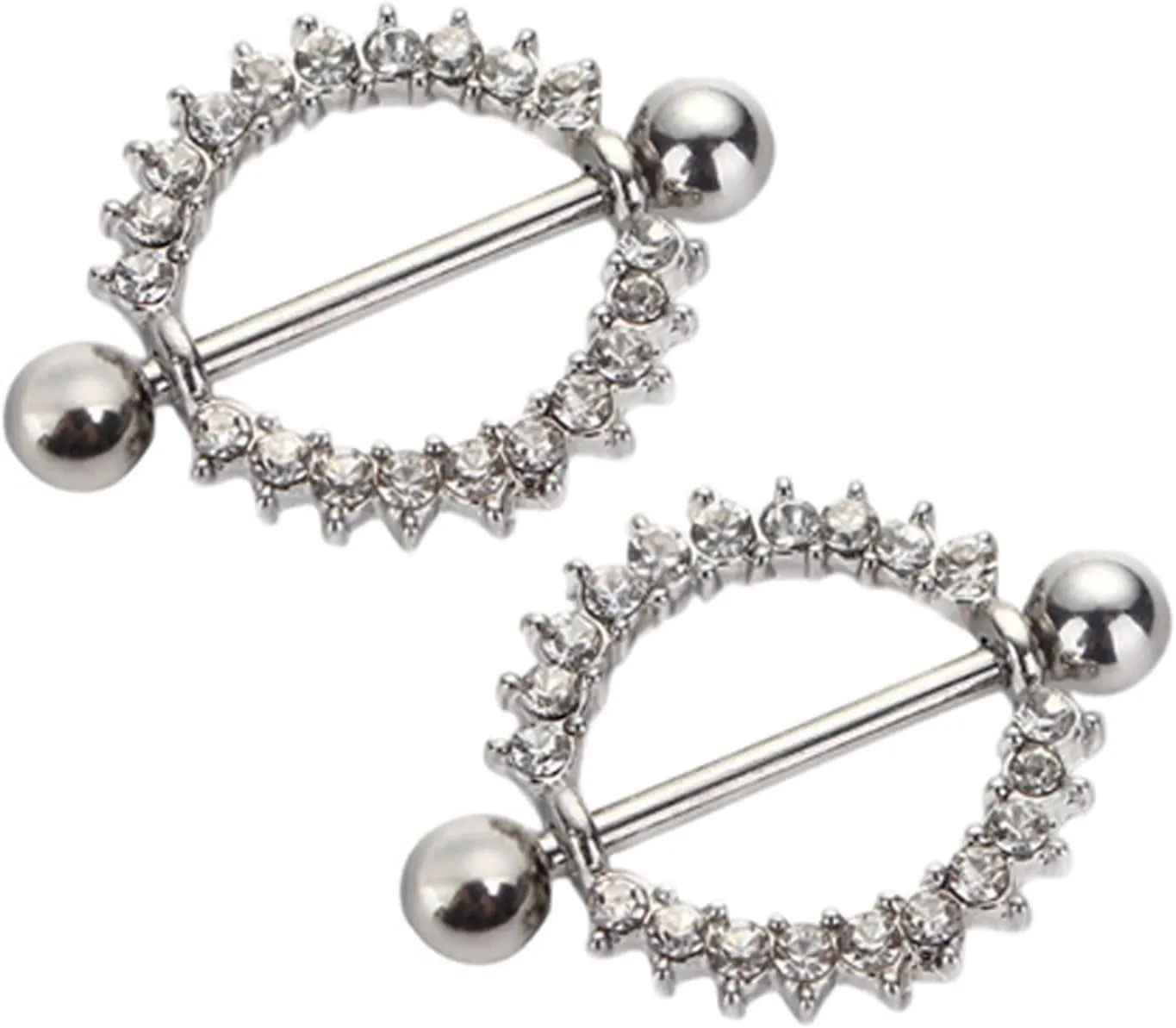 14G Stainless Steel Nipple Rings Glitter CZ Round Straight Barbell Bars Tongue Ring 16mm(5/8Inch) Body Piercing Jewelry