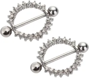14G Stainless Steel Nipple Rings Glitter CZ Round Straight Barbell Bars Tongue Ring 16mm(5/8Inch) Body Piercing Jewelry