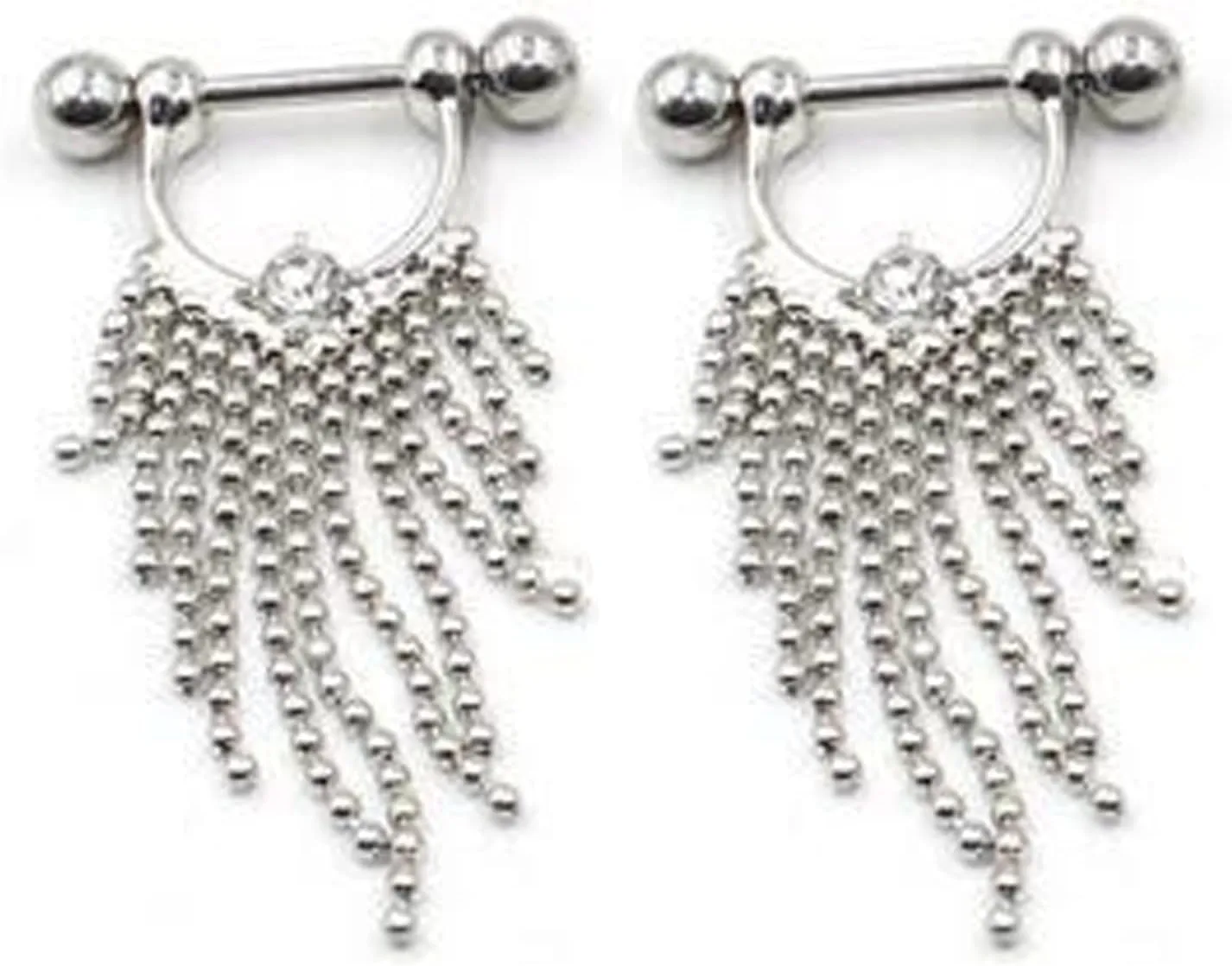 14G Stainless Steel Nipple Rings Glitter CZ Sexy Tassels Straight Barbell Bars Tongue Ring 16mm(5/8Inch) Body Piercing Jewelry