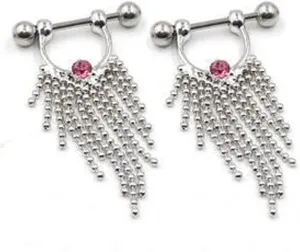 14G Stainless Steel Nipple Rings Glitter CZ Sexy Tassels Straight Barbell Bars Tongue Ring 16mm(5/8Inch) Body Piercing Jewelry