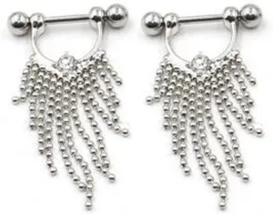 14G Stainless Steel Nipple Rings Glitter CZ Sexy Tassels Straight Barbell Bars Tongue Ring 16mm(5/8Inch) Body Piercing Jewelry