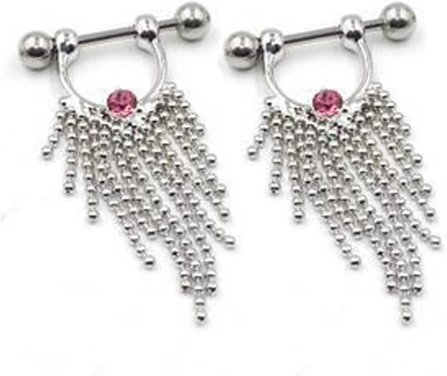 14G Stainless Steel Nipple Rings Glitter CZ Sexy Tassels Straight Barbell Bars Tongue Ring 16mm(5/8Inch) Body Piercing Jewelry