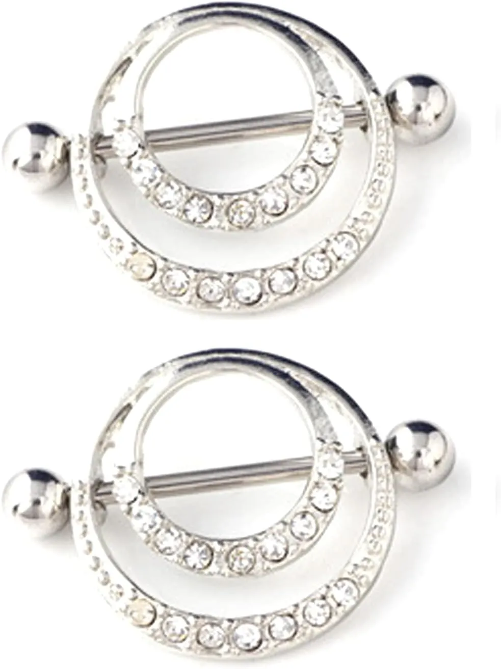 14G Stainless Steel Nipple Rings Glitter CZ Silver Double Round Straight Barbell Bars Tongue Ring 16mm(5/8Inch) Body Piercing Jewelry