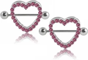14G Stainless Steel Nipple Rings Glitter CZ Silver Heart Straight Barbell Bars Tongue Ring 16mm(5/8Inch) Body Piercing Jewelry