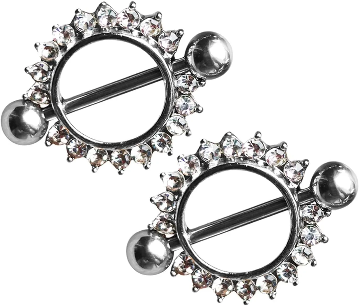 14G Stainless Steel Nipple Rings Glitter CZ Silver Round Straight Barbell Bars Tongue Ring 16mm(5/8Inch) Body Piercing Jewelry