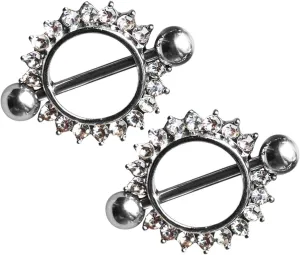 14G Stainless Steel Nipple Rings Glitter CZ Silver Round Straight Barbell Bars Tongue Ring 16mm(5/8Inch) Body Piercing Jewelry