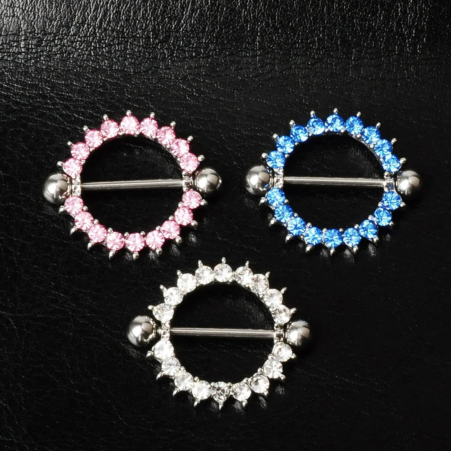 14G Stainless Steel Nipple Rings Glitter CZ Silver Round Straight Barbell Bars Tongue Ring 16mm(5/8Inch) Body Piercing Jewelry