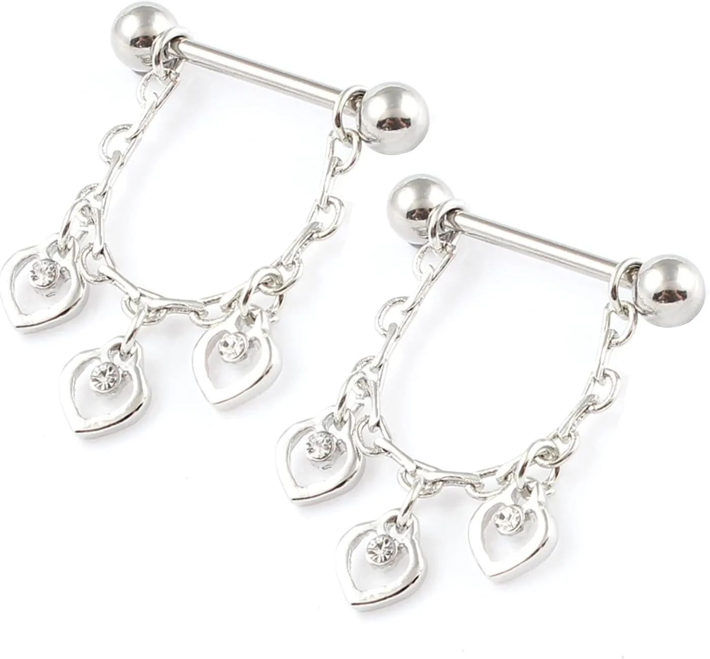 14G Stainless Steel Nipple Rings Glitter CZ Tassels Heart Straight Barbell Bars Tongue Ring 16mm(5/8Inch) Body Piercing Jewelry