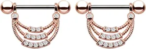 14G Stainless Steel Nipple Rings Glitter CZ U-Shape Chain Straight Barbell Bars Tongue Ring 16mm(5/8Inch) Body Piercing Jewelry