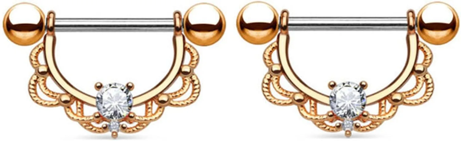 14G Stainless Steel Nipple Rings Glitter CZ U-Shape Flower Straight Barbell Bars Tongue Ring 16mm(5/8Inch) Body Piercing Jewelry