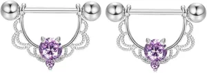 14G Stainless Steel Nipple Rings Glitter CZ U-Shape Flower Straight Barbell Bars Tongue Ring 16mm(5/8Inch) Body Piercing Jewelry