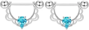 14G Stainless Steel Nipple Rings Glitter CZ U-Shape Flower Straight Barbell Bars Tongue Ring 16mm(5/8Inch) Body Piercing Jewelry