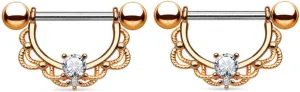 14G Stainless Steel Nipple Rings Glitter CZ U-Shape Flower Straight Barbell Bars Tongue Ring 16mm(5/8Inch) Body Piercing Jewelry