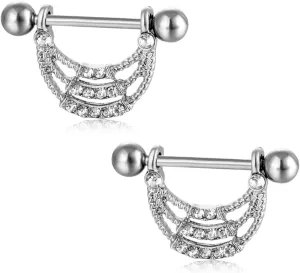 14G Stainless Steel Nipple Rings Glitter CZ U Straight Barbell Bars Tongue Ring 16mm(5/8Inch) Body Piercing Jewelry