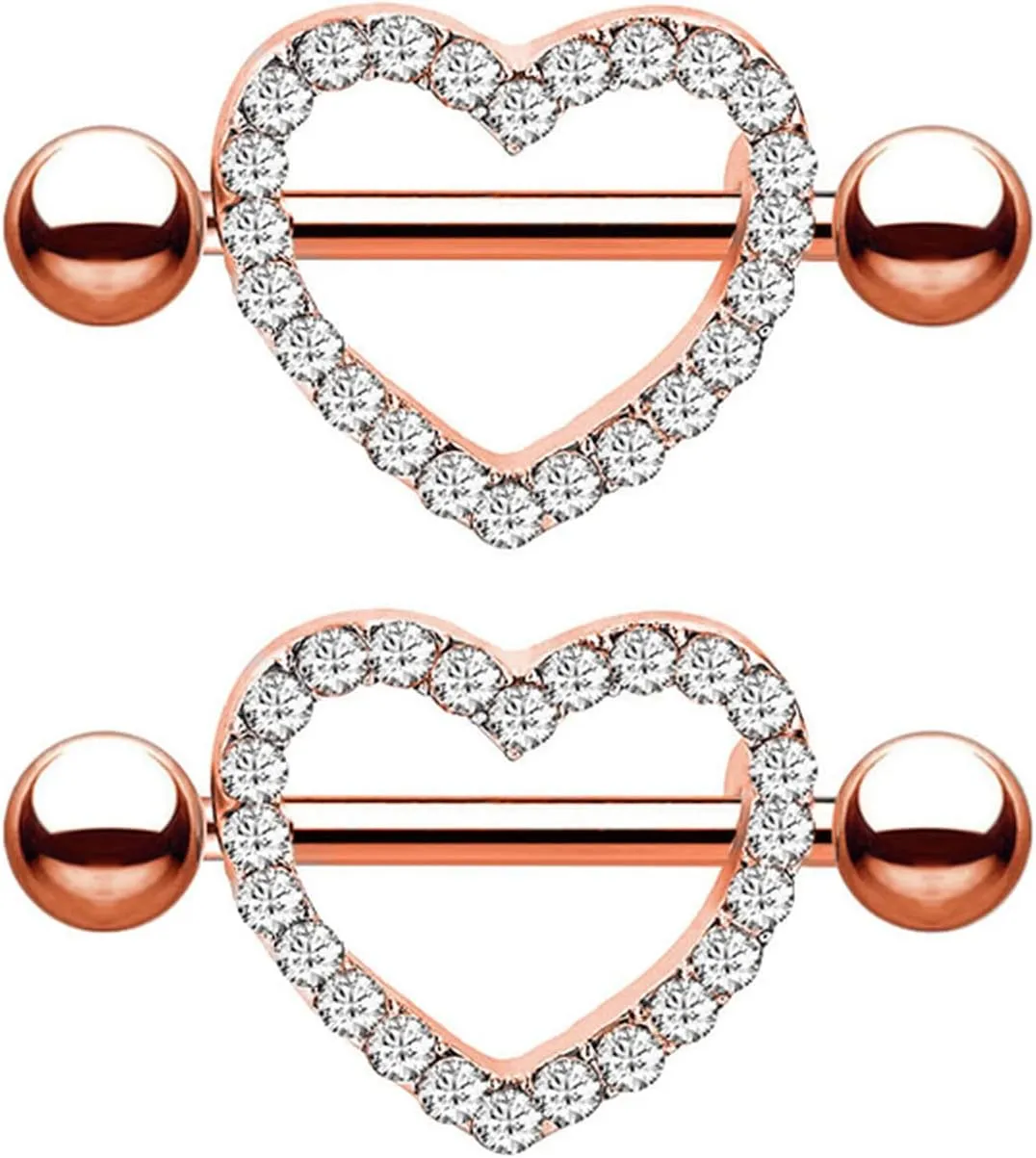 14G Stainless Steel Nipple Rings Glitter White CZ Heart Straight Barbell Bars Tongue Ring 16mm(5/8Inch) Body Piercing Jewelry