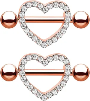 14G Stainless Steel Nipple Rings Glitter White CZ Heart Straight Barbell Bars Tongue Ring 16mm(5/8Inch) Body Piercing Jewelry