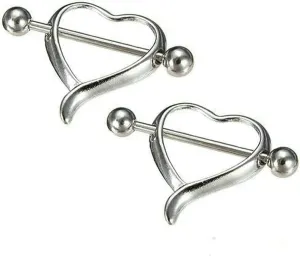 14G Stainless Steel Nipple Rings Solid Heart Straight Barbell Bars Tongue Ring 16mm(5/8Inch) Body Piercing Jewelry