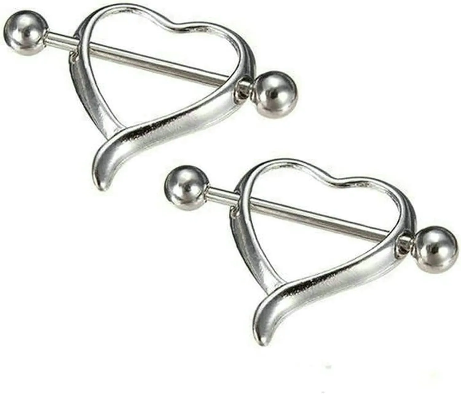 14G Stainless Steel Nipple Rings Solid Heart Straight Barbell Bars Tongue Ring 16mm(5/8Inch) Body Piercing Jewelry