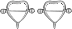 14G Stainless Steel Nipple Rings Solid Heart Straight Barbell Bars Tongue Ring 16mm(5/8Inch) Body Piercing Jewelry