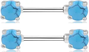 14G Stainless Steel Nipple Rings Solid Opal Turquoise Paw Straight Barbell Bars Tongue Ring 16mm(5/8Inch) Body Piercing Jewelry