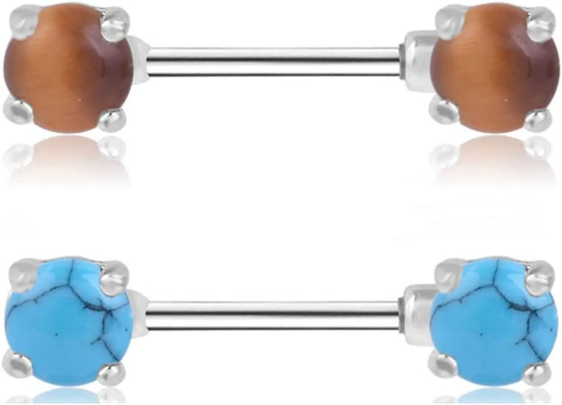 14G Stainless Steel Nipple Rings Solid Opal Turquoise Paw Straight Barbell Bars Tongue Ring 16mm(5/8Inch) Body Piercing Jewelry