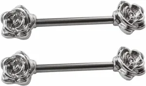 14G Stainless Steel Nipple Rings Solid Silver Rose Straight Barbell Bars Tongue Ring 16mm(5/8 Inch) Body Piercing Jewelry