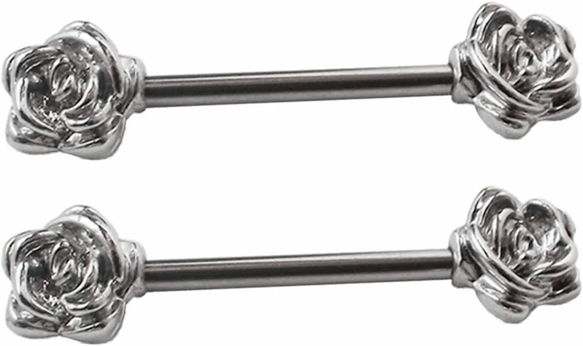 14G Stainless Steel Nipple Rings Solid Silver Rose Straight Barbell Bars Tongue Ring 16mm(5/8 Inch) Body Piercing Jewelry