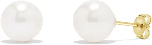 14K Gold AAA Round White Freshwater Cultured Pearl Classic Bridal Stud Earrings - Choice of Pearl Size