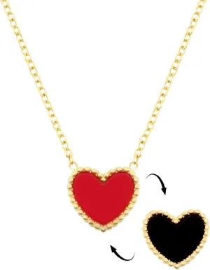 14K Gold Plated Heart Necklaces for Women, Red, Black and White Love Locket Necklace with Shell Accents, Stylish Jewelry Gift for Women