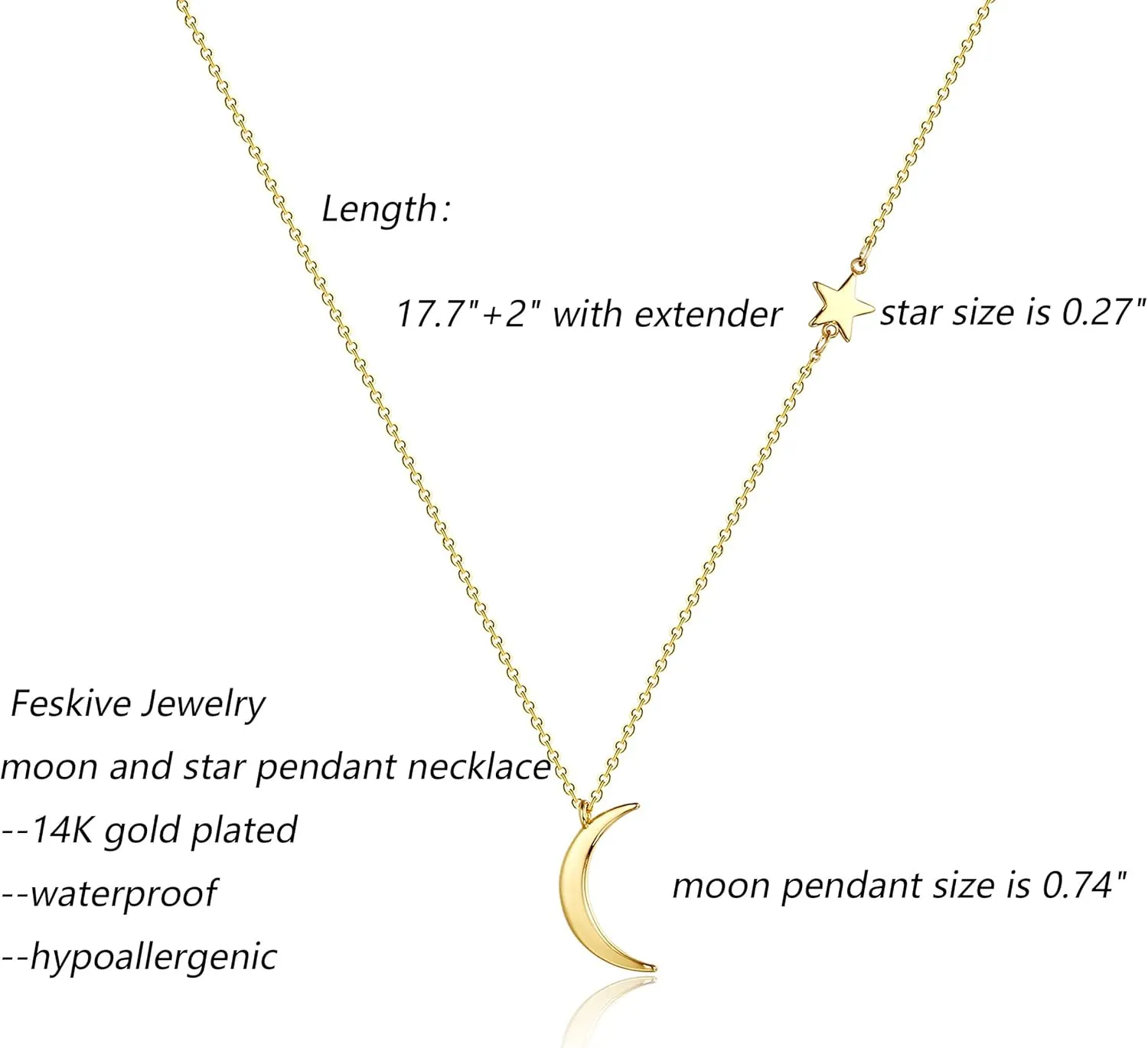 14k Gold/Silver Plated Crescent Moon Necklace Tiny Moon and Star NecklaceDainty Sun Leaf Necklace Gold Pendant Necklace for Women Delicate Minimalist Jewelry
