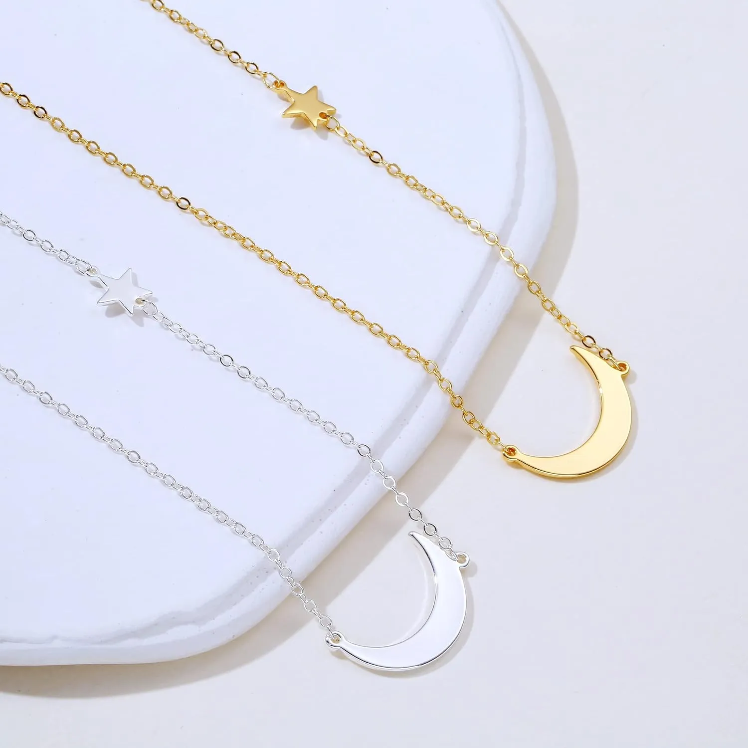 14k Gold/Silver Plated Crescent Moon Necklace Tiny Moon and Star NecklaceDainty Sun Leaf Necklace Gold Pendant Necklace for Women Delicate Minimalist Jewelry