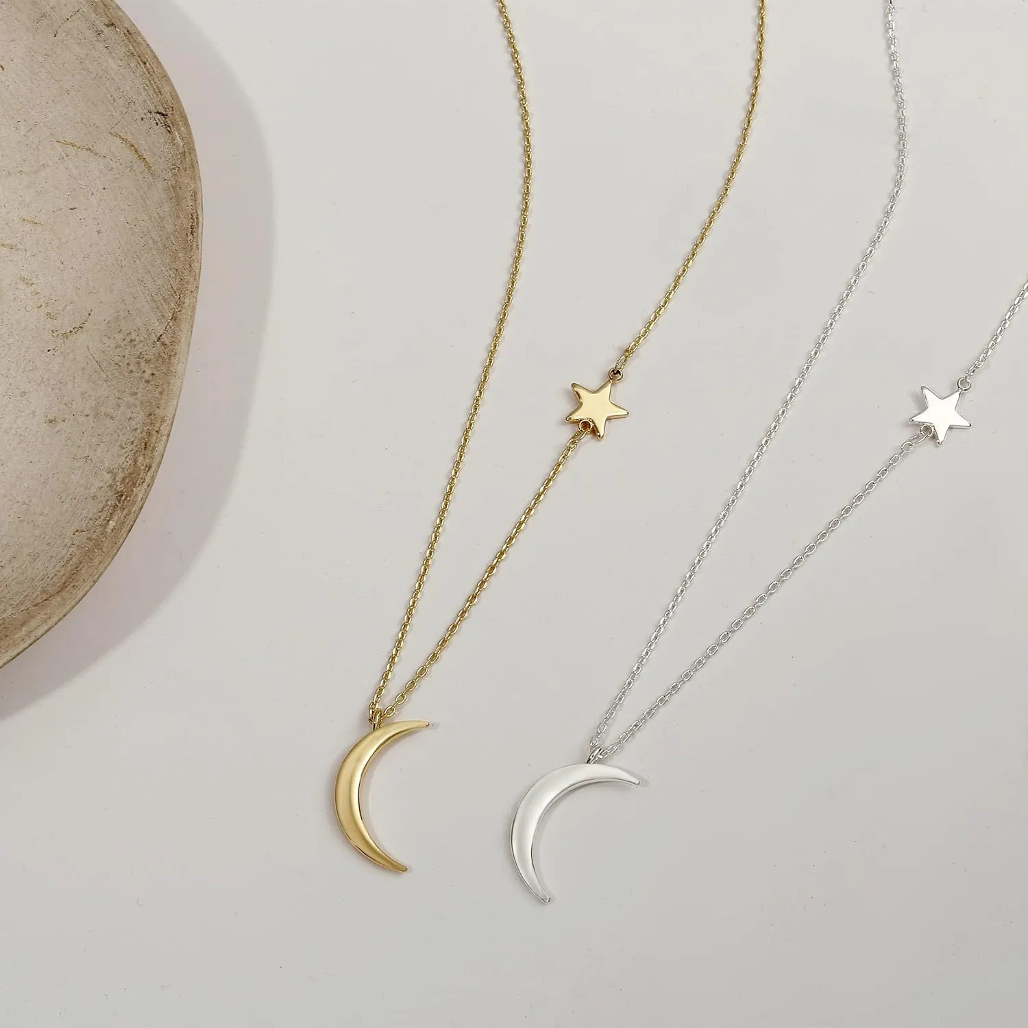 14k Gold/Silver Plated Crescent Moon Necklace Tiny Moon and Star NecklaceDainty Sun Leaf Necklace Gold Pendant Necklace for Women Delicate Minimalist Jewelry