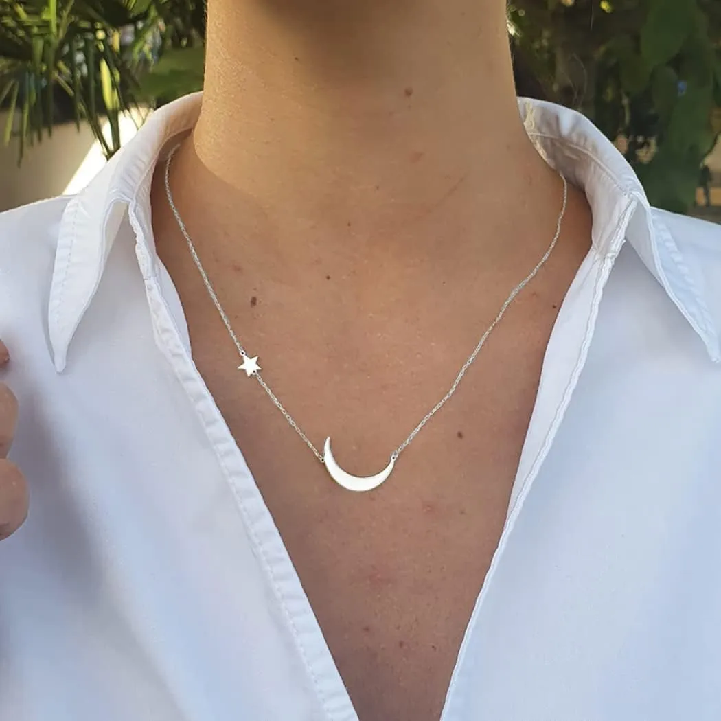 14k Gold/Silver Plated Crescent Moon Necklace Tiny Moon and Star NecklaceDainty Sun Leaf Necklace Gold Pendant Necklace for Women Delicate Minimalist Jewelry