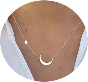 14k Gold/Silver Plated Crescent Moon Necklace Tiny Moon and Star NecklaceDainty Sun Leaf Necklace Gold Pendant Necklace for Women Delicate Minimalist Jewelry