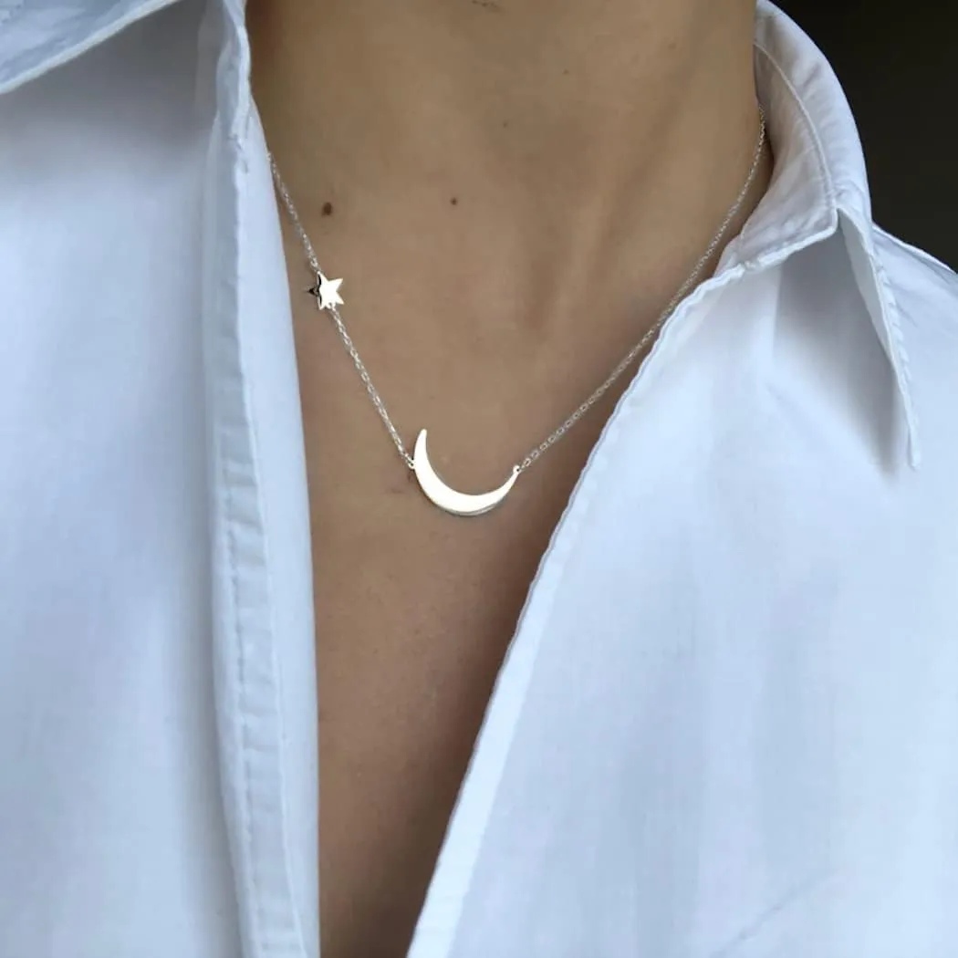 14k Gold/Silver Plated Crescent Moon Necklace Tiny Moon and Star NecklaceDainty Sun Leaf Necklace Gold Pendant Necklace for Women Delicate Minimalist Jewelry