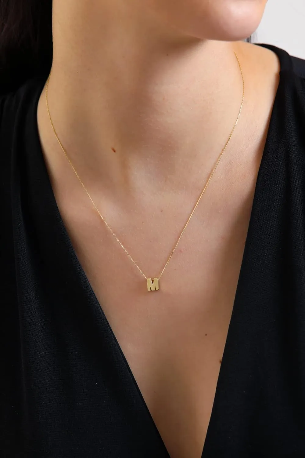 14k Solid Gold Initial Necklace for Women - Dainty Charm Pendant Letter Necklace Jewelry for Women | 18''