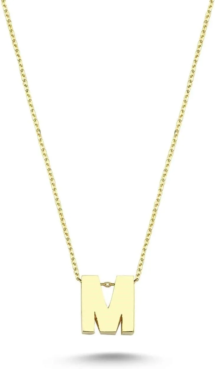 14k Solid Gold Initial Necklace for Women - Dainty Charm Pendant Letter Necklace Jewelry for Women | 18''