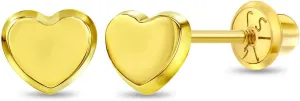 14k Yellow Gold Classic Little Heart Screw Back Earring Stud for Babies and Toddlers 4mm - Children's Heart Safety Screw Back Earrings - Daily Use Dainty Earring Studs For Baby Girls