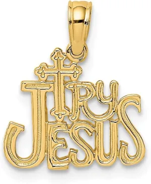 14K Yellow Gold Polished & Engraved Try Jesus Pendant