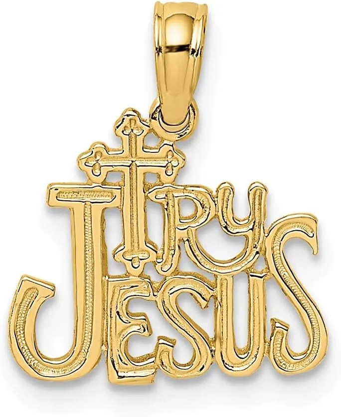 14K Yellow Gold Polished & Engraved Try Jesus Pendant