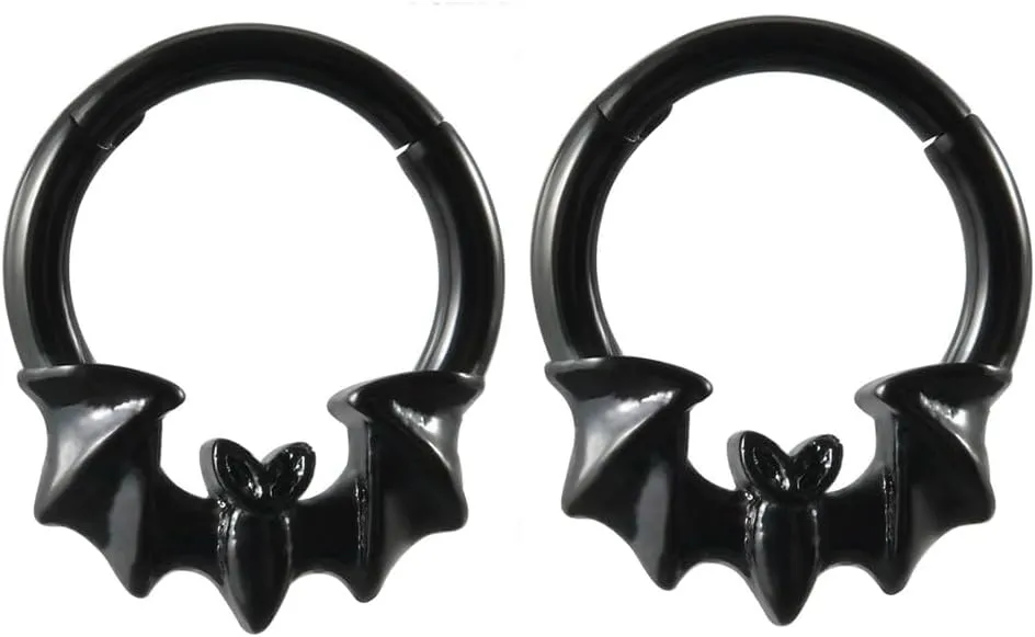 16G Bat Septum Rings Cartilage Hoop Earrings for Women Men 8mm Stainless Steel Hoop Nose Rings Helix Conch Tragus Earrings Bat Body Piercing Jewelry