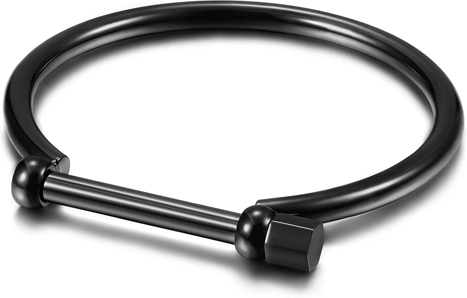 18K Bar Screw Bracelets Cuff Bangle for Men Chunky for Women Closely Clasp Wristband for Adult Gold Touch of Luxury Polished Couples Friendship (Men Black)