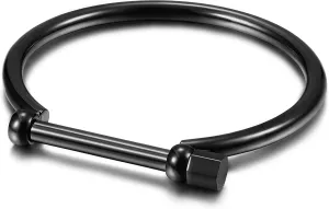 18K Bar Screw Bracelets Cuff Bangle for Men Chunky for Women Closely Clasp Wristband for Adult Gold Touch of Luxury Polished Couples Friendship (Men Black)