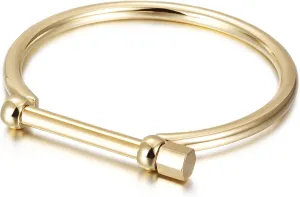 18K Bar Screw D Shape Bangle Cuff Bangle for Men Chunky Bracelet for Women Closely Screw Barrel Clasp Wristband Bangle for Adults Polished Couples Friendship Bracelets
