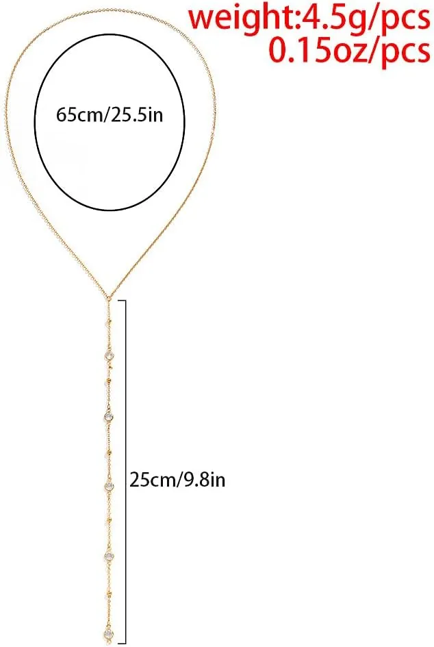 18k Gold Layered Y Necklace Charming Dainty Layering Crystal Pearl Beaded Long Lariat Necklaces Aesthetic Valentine's Day Jewelry Gifts for Women
