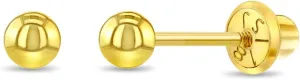 18k Yellow Gold Classic Ball Safety Screw Back Stud Earrings for Babies, Infants, Toddlers, and Little Girls 3mm-5mm - Traditional Plain Ball 18k Gold Stud Earrings for Baby Girls