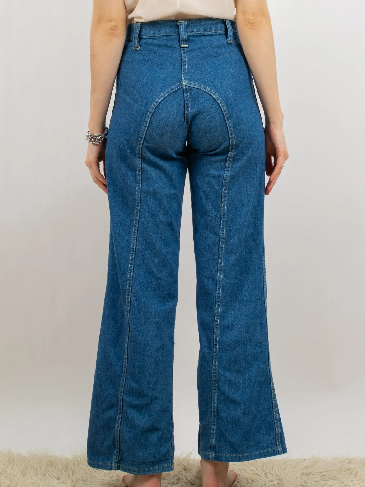 1970s Mid-Wash Blue Bellbottom With Arched Butt Jeans