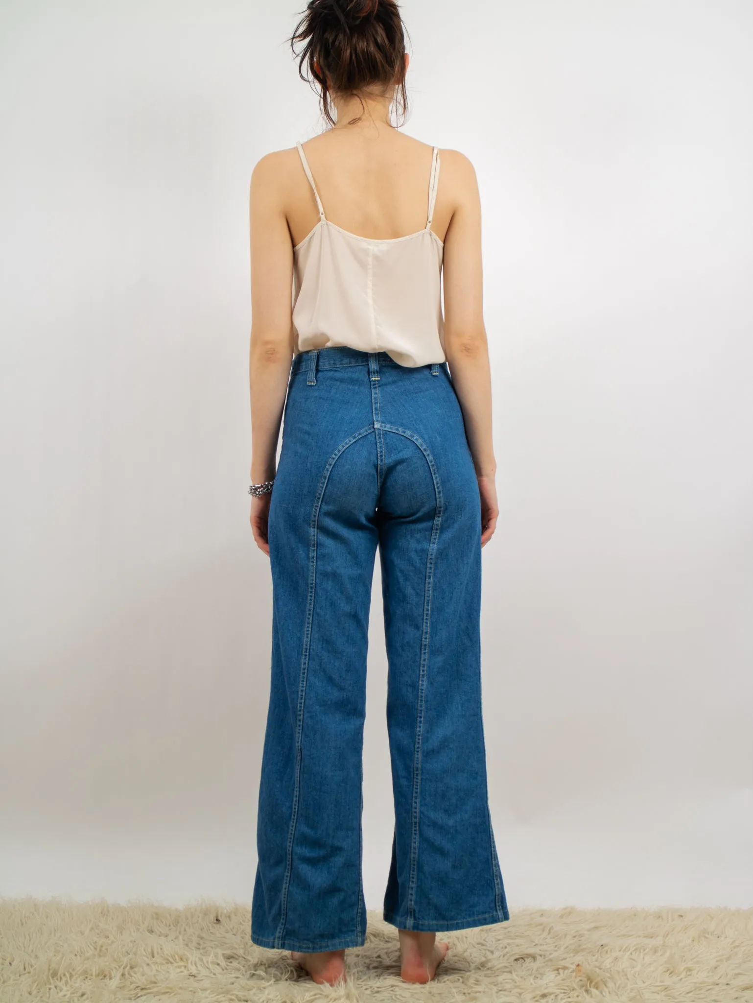 1970s Mid-Wash Blue Bellbottom With Arched Butt Jeans